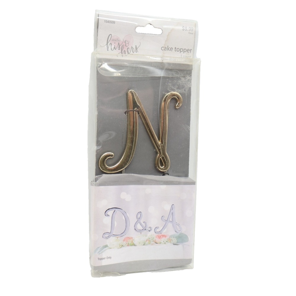 Gold Initial "N" Wedding Cake Topper | Studio His & Hers Script Monogram | 3"